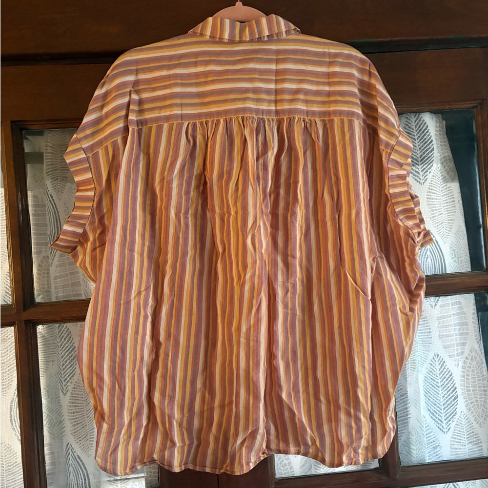 Madewell Cotton Central Shirt in Rainbow Stripe Sierra Stripe Sweet Dahlia - Picture 6 of 9